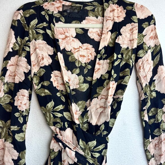 Reformation Dark Floral Wrap Dress Womens Small Deep V Whimsigoth Cottage Mini - Picture 3 of 13